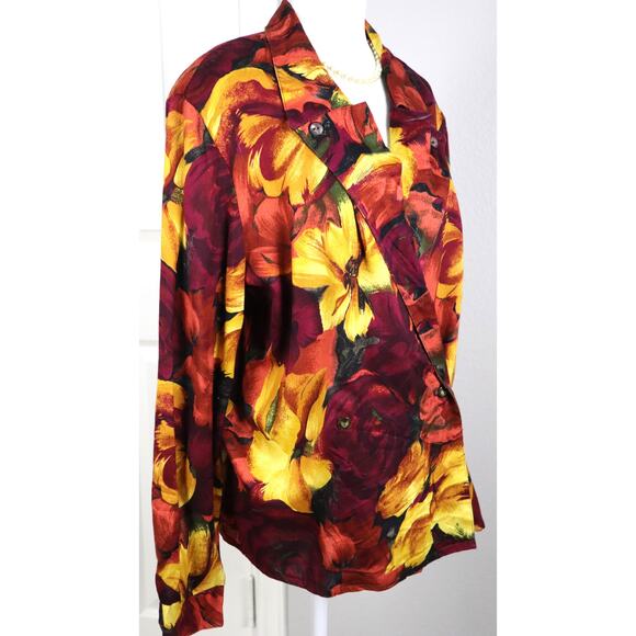 Vintage 90s Norton McNaughton Floral Double Breasted Blazer Womens 14 Large - Picture 4 of 8